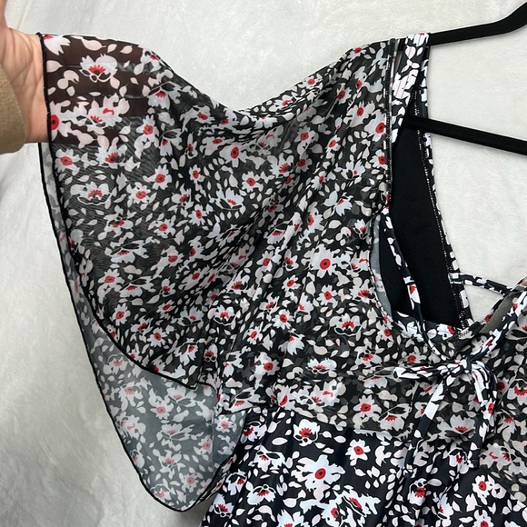 BloomChic Oversized Sleeve One Piece Dolman Mesh Sleeve Ruched Black Swimsuit - Picture 11 of 15